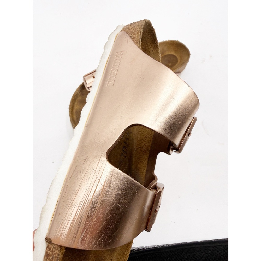 Birkenstock Arizona Metallic Rose Gold Two Strap Slide Sandals 39 L8 M6 - Picture 5 of 11